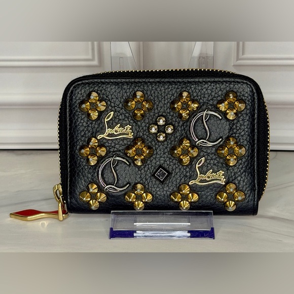 Christian Louboutin Handbags - Christian Louboutin Compact Zip Wallet | Black Leather Studded Zip Around | COA